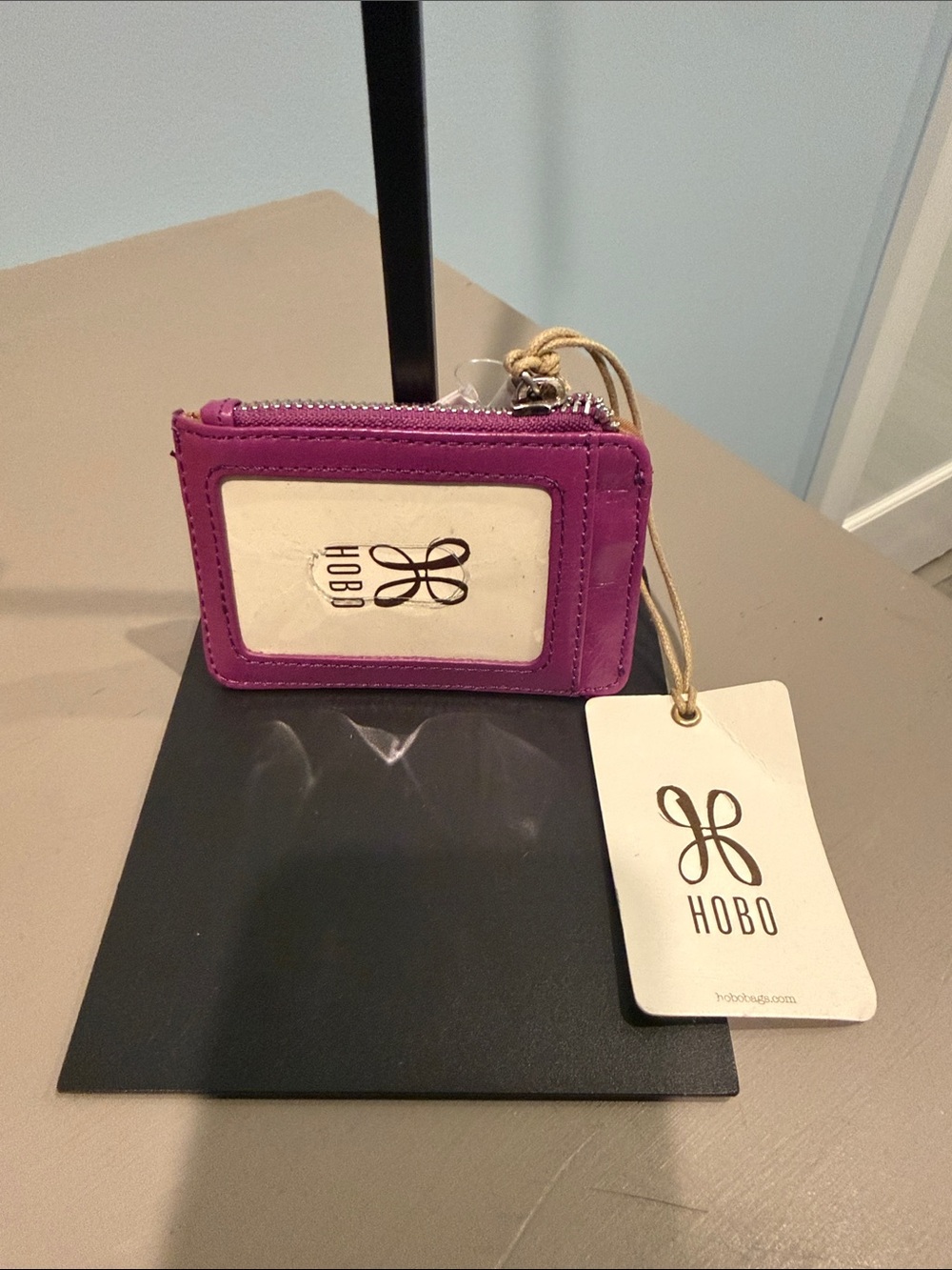 HOBO Purple Leather Zip Card Holder with ID Window
